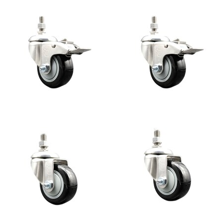 Service Caster 3 Inch 316SS Black Polyurethane 1/2 Inch Threaded Stem Caster Lock Brake SCC, 2PK SS316TSTTL20S314-PPUB-BLK-121315-2S2